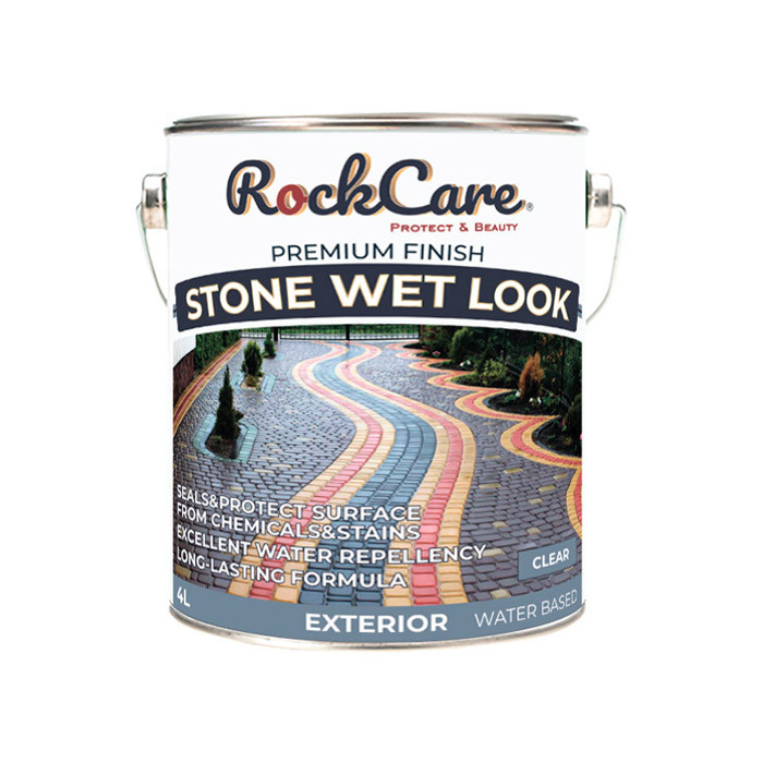 RockCare Stone Wet Look - Защитная прозрачное водоотталкивающая пропитка для бетонных и каменных поверхностей с эффектом "мокрого камня" - банка 4л  арт.350500